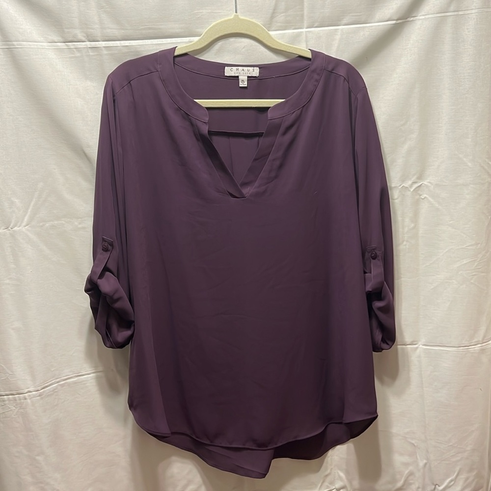 Chaus Purple Tunic Style V-Neck Top Size XL